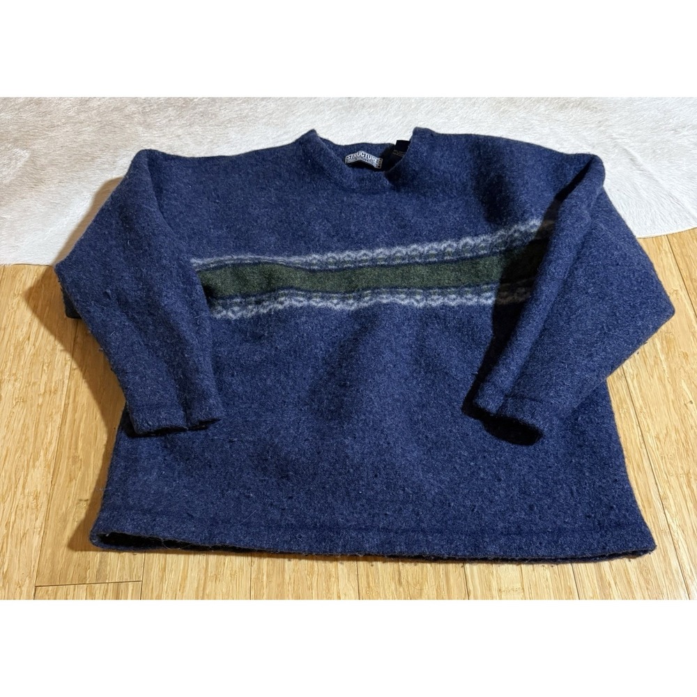 Structure Kids Blue 80s‎ Sweater 100% Lambswool Size XL Y2K Front Print Preppy